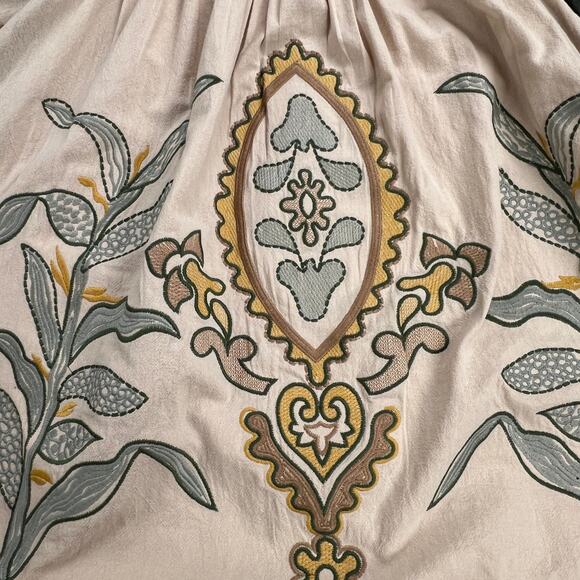 Veveret Flowy Boho Embroidered Mini Dress Boxy Oversized Khaki Green Size S - Picture 9 of 15